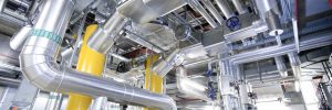pipes and valves air condtion with heat exchanger in industrial plant