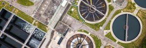 Fly drone over Sewage treatment plant