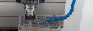 The CNC milling machine cutting the mold part with the solid ball end mill.