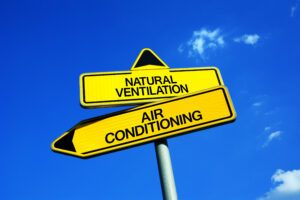 Natural Ventilation vs Air Conditioning - Traffic sign with two