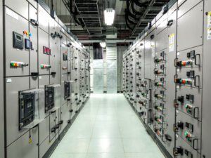 Electrical switchgear, Industrial electrical switch panel at substation in industrial zone at power plant with closed up high resolution 50M pixel concept which customer can use for large file.