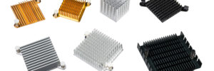 Alu heat sinks for cooling of electronic components as chipsets on computer motherboard or video cards. Overheating protection