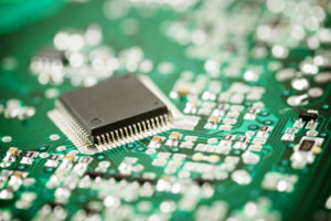Chip close up on a integrated circuit.