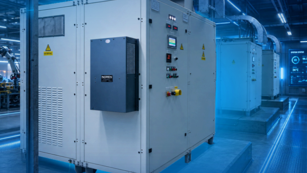 Eco-Cool air-to-air heat exchanger installed on electrical enclosure in industrial facility